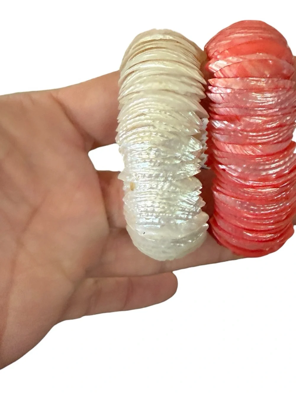 Vintage MOP Shell Stretch Bracelets - Coral and Pearly White
